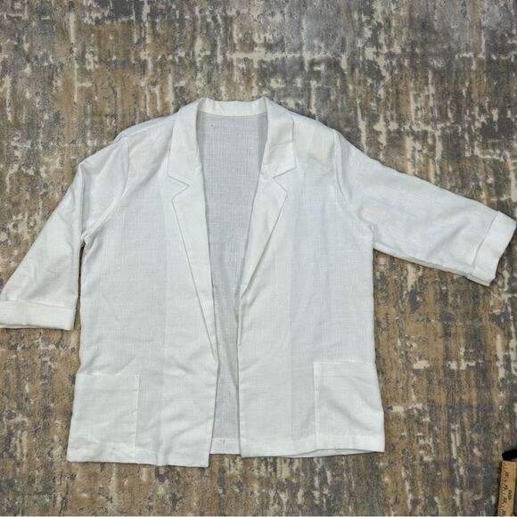 Vintage 80’s White Summer Open Blazer Linen Blend Large - Picture 1 of 9